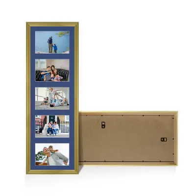 Gold Colour Multi Aperture Photo Frame 6X4 (x5) Pictures – Collage Wall Frame for Family Photos – 26x8 Picture Frame Size