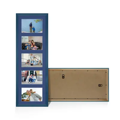 Navy Blue Colour Multi Aperture Photo Frame 6X4 (x5) Pictures – Collage Wall Frame for Family Photos – 26x8 Picture Frame Size