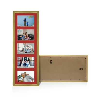 Gold Colour Multi Aperture Photo Frame 6X4 (x5) Pictures – Collage Wall Frame For Loved Ones Photos – 26x8 Frame Size