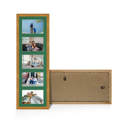 Oak Colour Multi Aperture Photo Frame 6X4 (x5) Pictures – Collage Wall Frame For Loved Ones Photos – 26x8 Frame Size