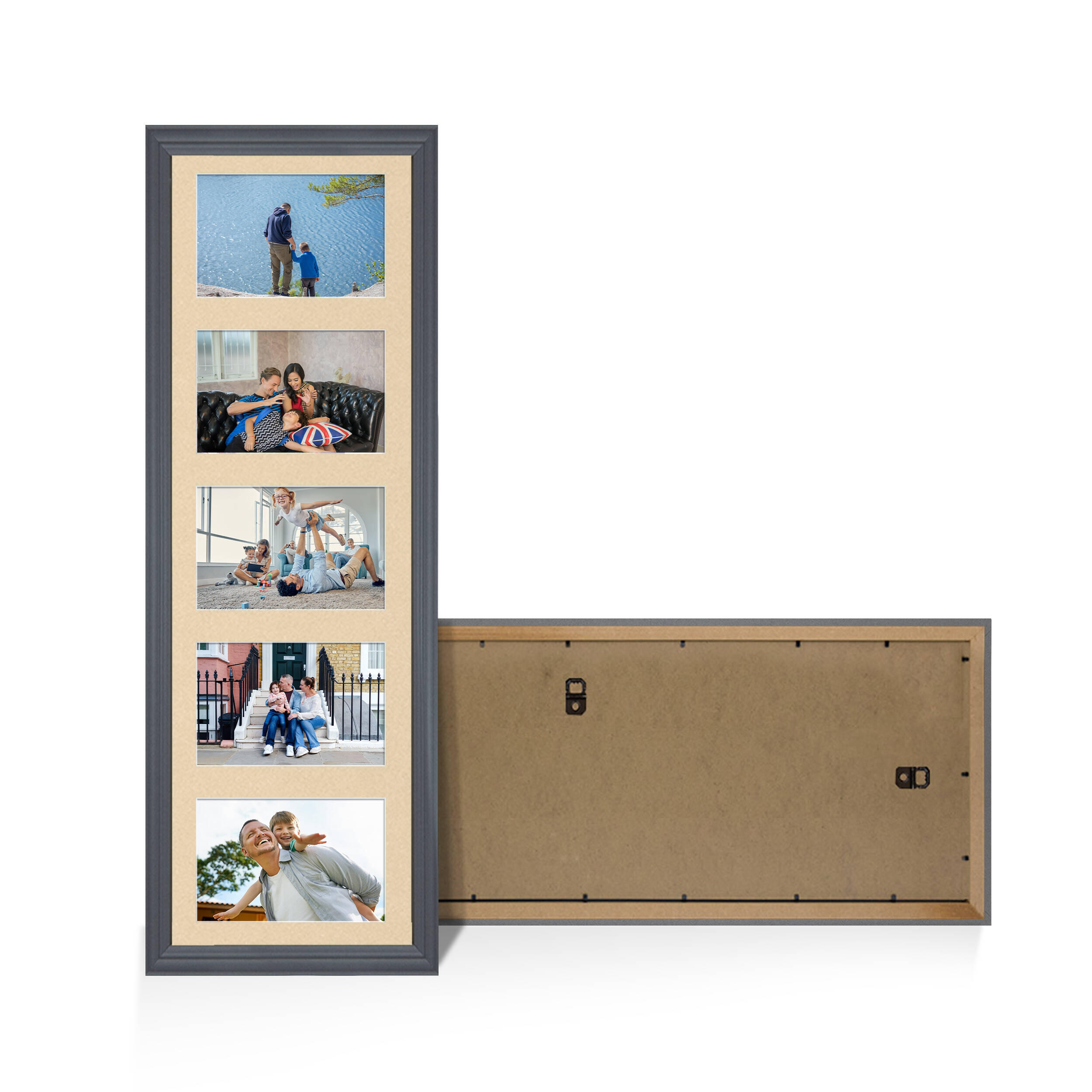 Dark Grey Colour Multi Aperture Photo Frame 6X4 (x5) Pictures – Collage Wall Frame For Loved Ones Photos – 26x8 Frame Size