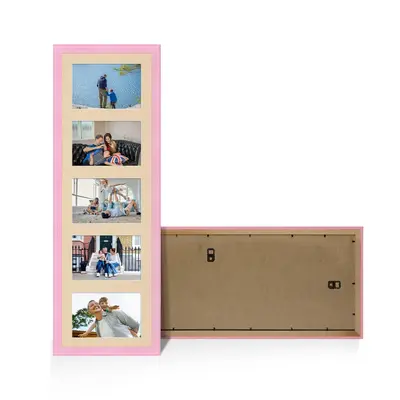 Pastel Pink Colour Multi Aperture Photo Frame 6X4 (x5) Pictures – Collage Wall Frame for Family Photos – 26x8 Picture Frame Size