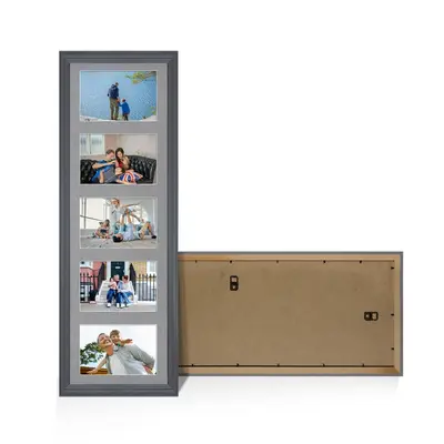 Dark Grey Colour Multi Aperture Photo Frame 6X4 (x5) Pictures – Collage Wall Frame For Loved Ones Photos – 26x8 Frame Size