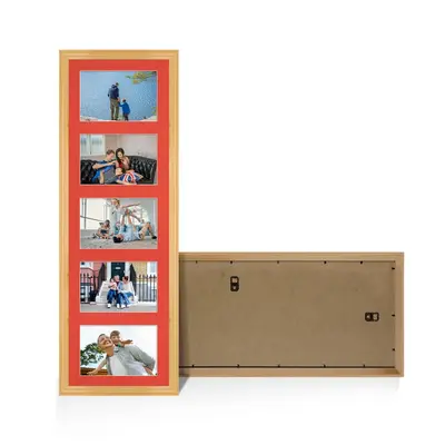 Light Oak Colour Multi Aperture Photo Frame 6X4 (x5) Pictures – Collage Wall Frame For Loved Ones Photos – 26x8 Frame Size