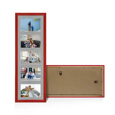 Red Colour Multi Aperture Photo Frame 6X4 (x5) Pictures – Collage Wall Frame for Family Photos – 26x8 Picture Frame Size