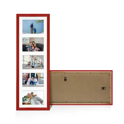 Red Colour Multi Aperture Photo Frame 6X4 (x5) Pictures – Collage Wall Frame for Family Photos – 26x8 Picture Frame Size