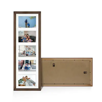 Walnut Colour Multi Aperture Photo Frame 6X4 (x5) Pictures – Collage Wall Frame for Family Photos – 26x8 Picture Frame Size
