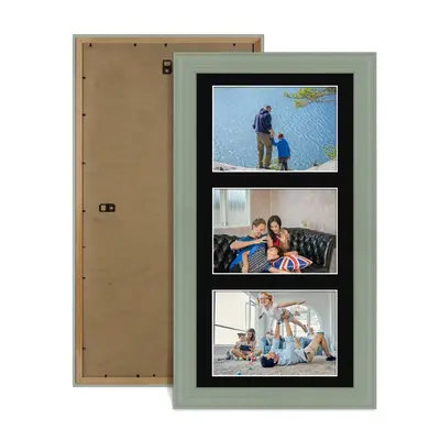 Green Colour Multi Aperture Photo Frame 6X4 (x3) Pictures – Collage Wall Frame For Family Photos – 40x20cm Picture Frame Size