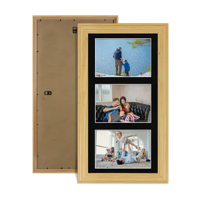 Light Oak Colour Multi Aperture Photo Frame 6X4 (x3) Pictures – Collage Wall Frame for Family Photos – 40x20cm Picture Frame Size