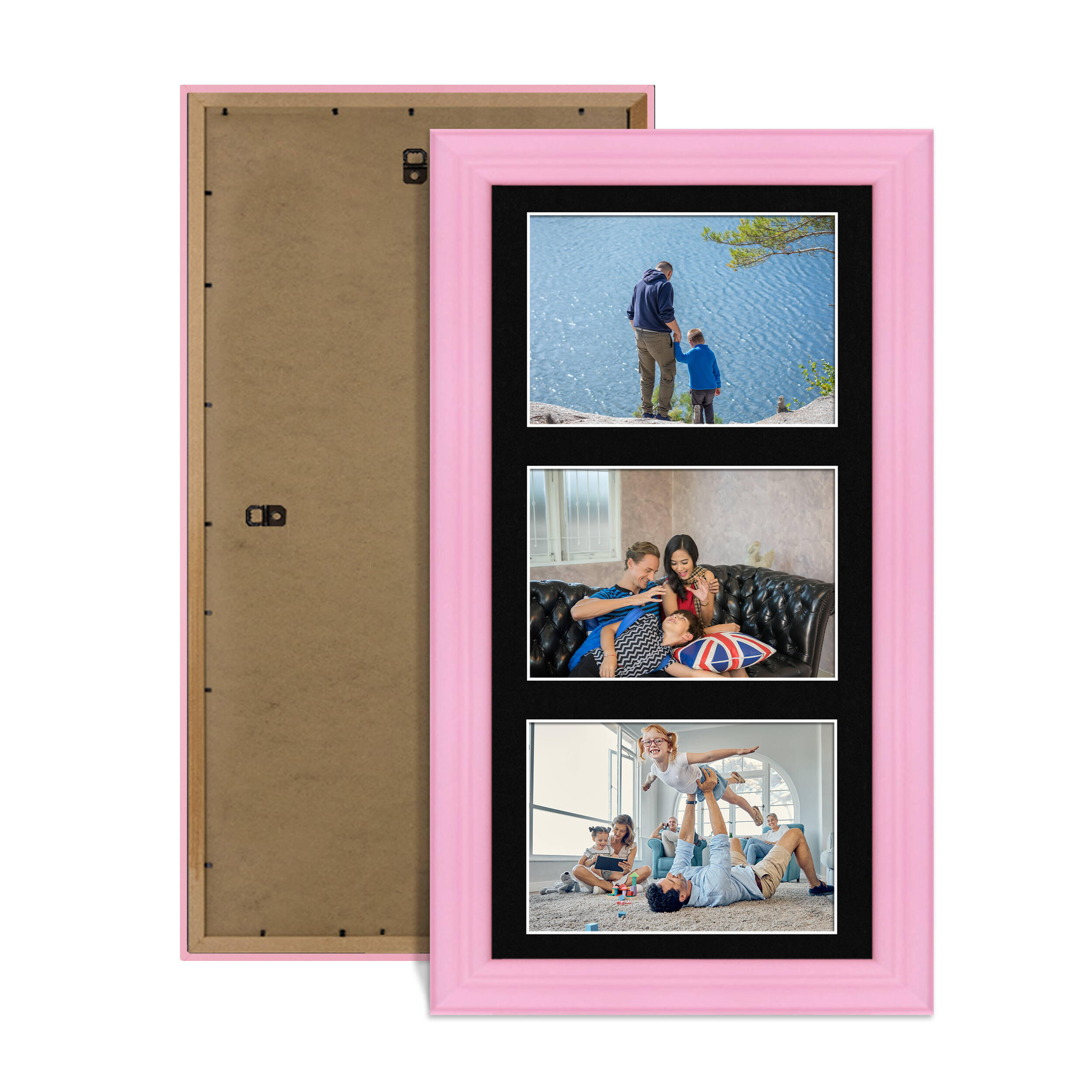 Pastel Pink Colour Multi Aperture Photo Frame 6X4 (x3) Pictures – Collage Wall Frame for Family Photos – 40x20cm Picture Frame Size