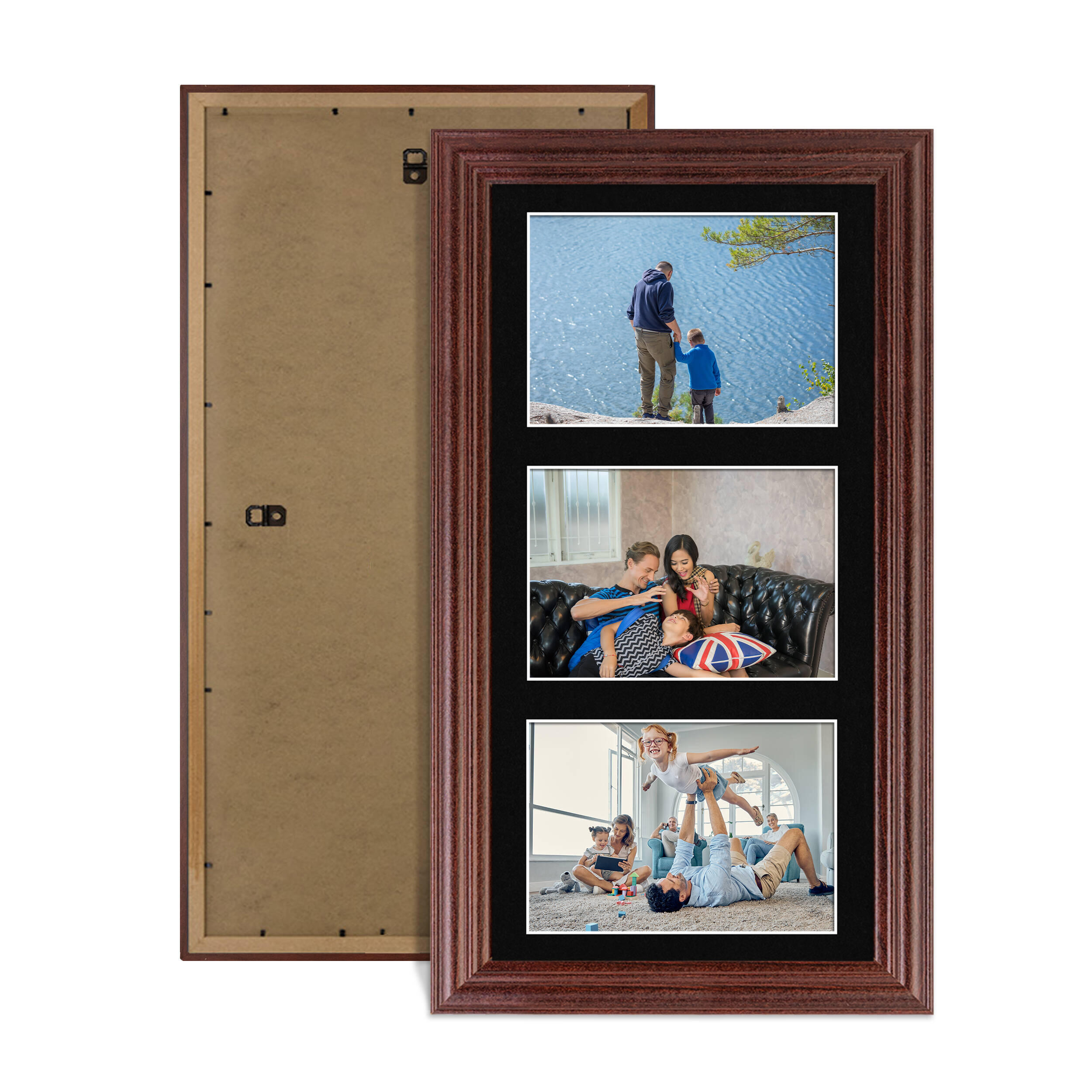 Rose Wood Colour Multi Aperture Photo Frame 6X4 (x3) Pictures – Collage Wall Frame For Loved Ones Photos – 40x20cm Frame Size
