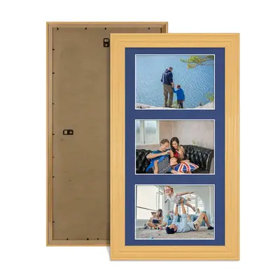 Country Pine Colour Multi Aperture Photo Frame 6X4 (x3) Pictures – Collage Wall Frame For Family Photos – 40x20cm Picture Frame Size