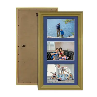 Gold Colour Multi Aperture Photo Frame 6X4 (x3) Pictures – Collage Wall Frame for Family Photos – 40x20cm Picture Frame Size