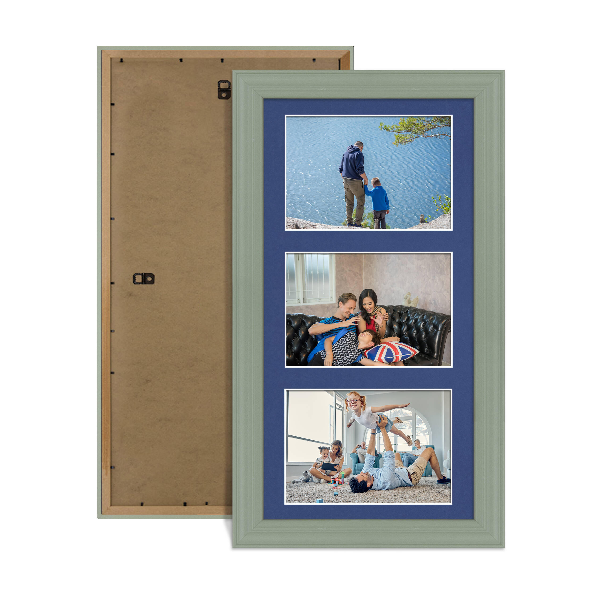 Green Colour Multi Aperture Photo Frame 6X4 (x3) Pictures – Collage Wall Frame for Family Photos – 40x20cm Picture Frame Size