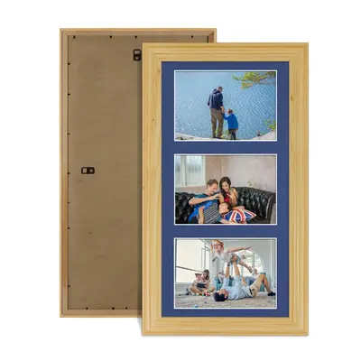 Light Oak Colour Multi Aperture Photo Frame 6X4 (x3) Pictures – Collage Wall Frame for Family Photos – 40x20cm Picture Frame Size