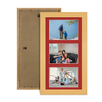 Country Pine Colour Multi Aperture Photo Frame 6X4 (x3) Pictures – Collage Wall Frame For Family Photos – 40x20cm Picture Frame Size