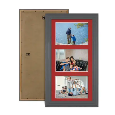Dark Grey Colour Multi Aperture Photo Frame 6X4 (x3) Pictures – Collage Wall Frame For Loved Ones Photos – 40x20cm Frame Size