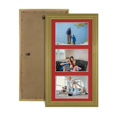 Gold Colour Multi Aperture Photo Frame 6X4 (x3) Pictures – Collage Wall Frame For Loved Ones Photos – 40x20cm Frame Size