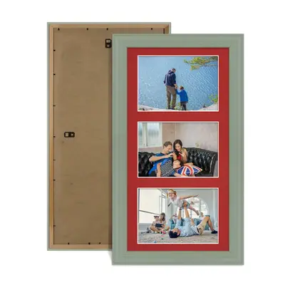 Green Colour Multi Aperture Photo Frame 6X4 (x3) Pictures – Collage Wall Frame for Family Photos – 40x20cm Picture Frame Size