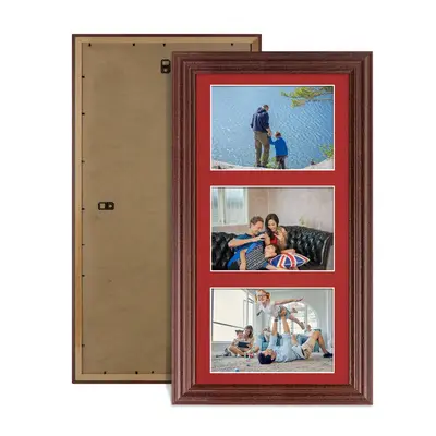 Rose Wood Colour Multi Aperture Photo Frame 6X4 (x3) Pictures – Collage Wall Frame For Loved Ones Photos – 40x20cm Frame Size