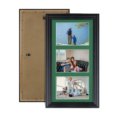 Black Colour Multi Aperture Photo Frame 6X4 (x3) Pictures – Collage Wall Frame for Family Photos – 40x20cm Picture Frame Size