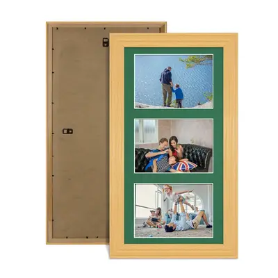Country Pine Colour Multi Aperture Photo Frame 6X4 (x3) Pictures – Collage Wall Frame For Loved Ones Photos – 40x20cm Frame Size
