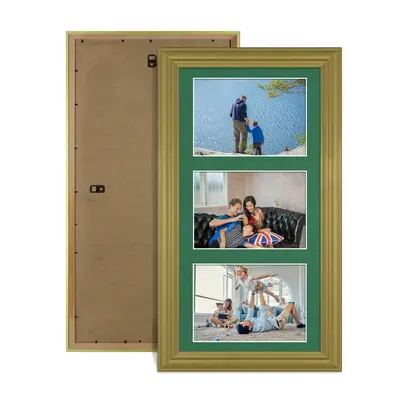 Gold Colour Multi Aperture Photo Frame 6X4 (x3) Pictures – Collage Wall Frame For Family Photos – 40x20cm Picture Frame Size