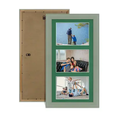 Green Colour Multi Aperture Photo Frame 6X4 (x3) Pictures – Collage Wall Frame For Family Photos – 40x20cm Picture Frame Size