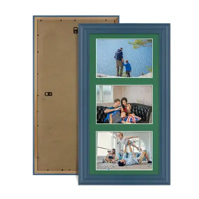 Navy Blue Colour Multi Aperture Photo Frame 6X4 (x3) Pictures – Collage Wall Frame for Family Photos – 40x20cm Picture Frame Size