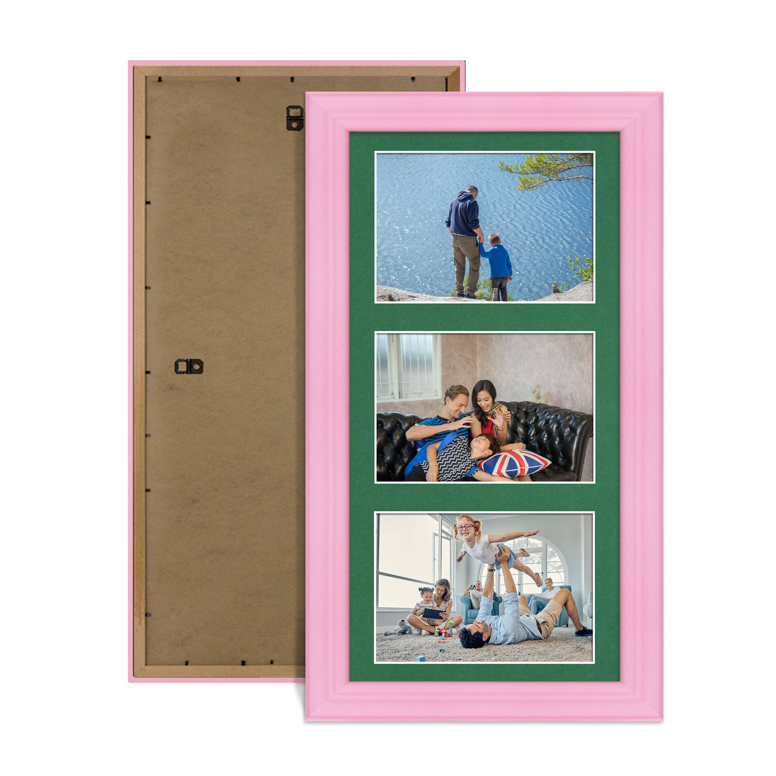 Pastel Pink Colour Multi Aperture Photo Frame 6X4 (x3) Pictures – Collage Wall Frame for Family Photos – 40x20cm Picture Frame Size