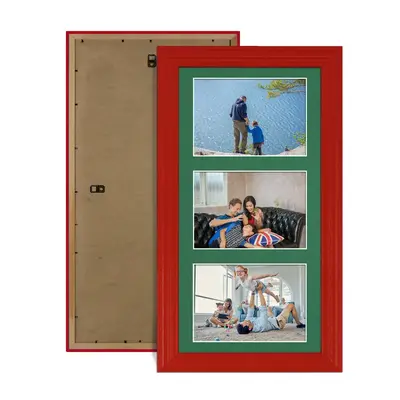 Red Colour Multi Aperture Photo Frame 6X4 (x3) Pictures – Collage Wall Frame for Family Photos – 40x20cm Picture Frame Size