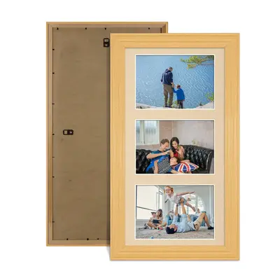Country Pine Colour Multi Aperture Photo Frame 6X4 (x3) Pictures – Collage Wall Frame For Loved Ones Photos – 40x20cm Frame Size