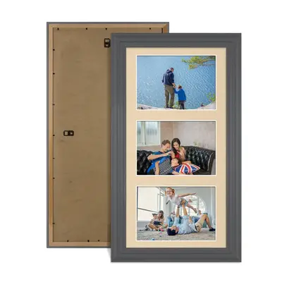 Dark Grey Colour Multi Aperture Photo Frame 6X4 (x3) Pictures – Collage Wall Frame For Family Photos – 40x20cm Picture Frame Size
