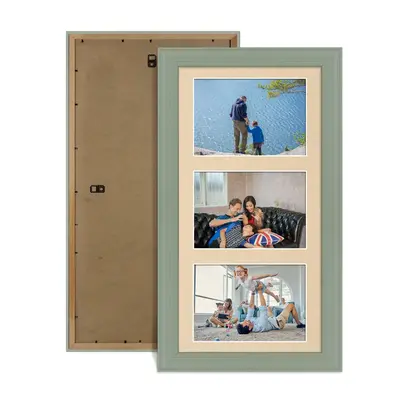 Green Colour Multi Aperture Photo Frame 6X4 (x3) Pictures – Collage Wall Frame For Family Photos – 40x20cm Picture Frame Size