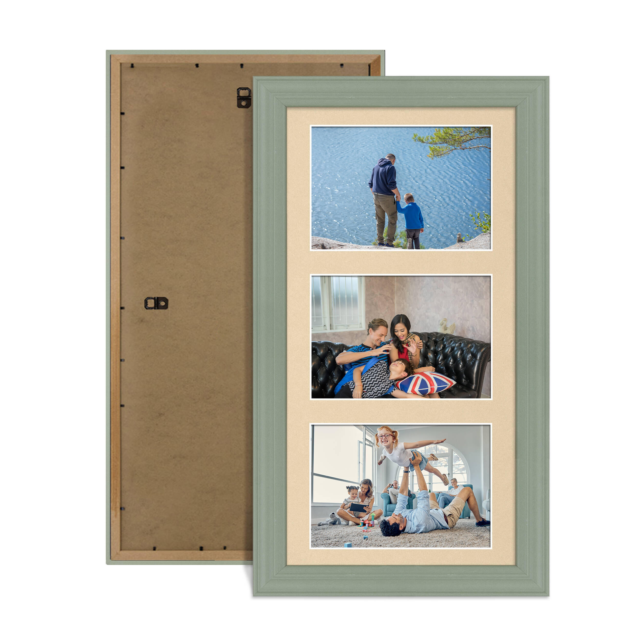 Green Colour Multi Aperture Photo Frame 6X4 (x3) Pictures – Collage Wall Frame For Family Photos – 40x20cm Picture Frame Size