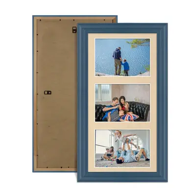 Navy Blue Colour Multi Aperture Photo Frame 6X4 (x3) Pictures – Collage Wall Frame For Family Photos – 40x20cm Picture Frame Size