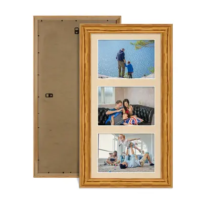 Oak Colour Multi Aperture Photo Frame 6X4 (x3) Pictures – Collage Wall Frame For Family Photos – 40x20cm Picture Frame Size