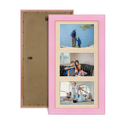 Pastel Pink Colour Multi Aperture Photo Frame 6X4 (x3) Pictures – Collage Wall Frame For Loved Ones Photos – 40x20cm Frame Size