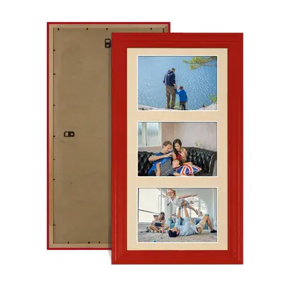 Red Colour Multi Aperture Photo Frame 6X4 (x3) Pictures – Collage Wall Frame for Family Photos – 40x20cm Picture Frame Size