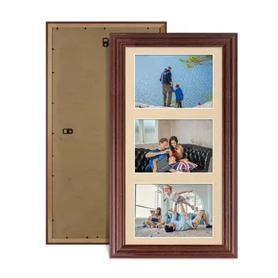 Rose Wood Colour Multi Aperture Photo Frame 6X4 (x3) Pictures – Collage Wall Frame for Family Photos – 40x20cm Picture Frame Size