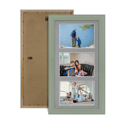 Green Colour Multi Aperture Photo Frame 6X4 (x3) Pictures – Collage Wall Frame for Family Photos – 40x20cm Picture Frame Size