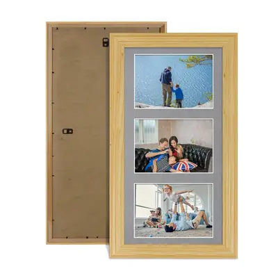 Light Oak Colour Multi Aperture Photo Frame 6X4 (x3) Pictures – Collage Wall Frame for Family Photos – 40x20cm Picture Frame Size