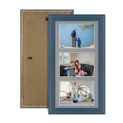 Navy Blue Colour Multi Aperture Photo Frame 6X4 (x3) Pictures – Collage Wall Frame for Family Photos – 40x20cm Picture Frame Size