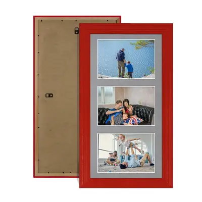 Red Colour Multi Aperture Photo Frame 6X4 (x3) Pictures – Collage Wall Frame For Family Photos – 40x20cm Picture Frame Size