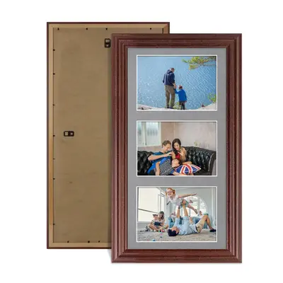 Rose Wood Colour Multi Aperture Photo Frame 6X4 (x3) Pictures – Collage Wall Frame for Family Photos – 40x20cm Picture Frame Size