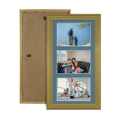 Gold Colour Multi Aperture Photo Frame 6X4 (x3) Pictures – Collage Wall Frame for Family Photos – 40x20cm Picture Frame Size