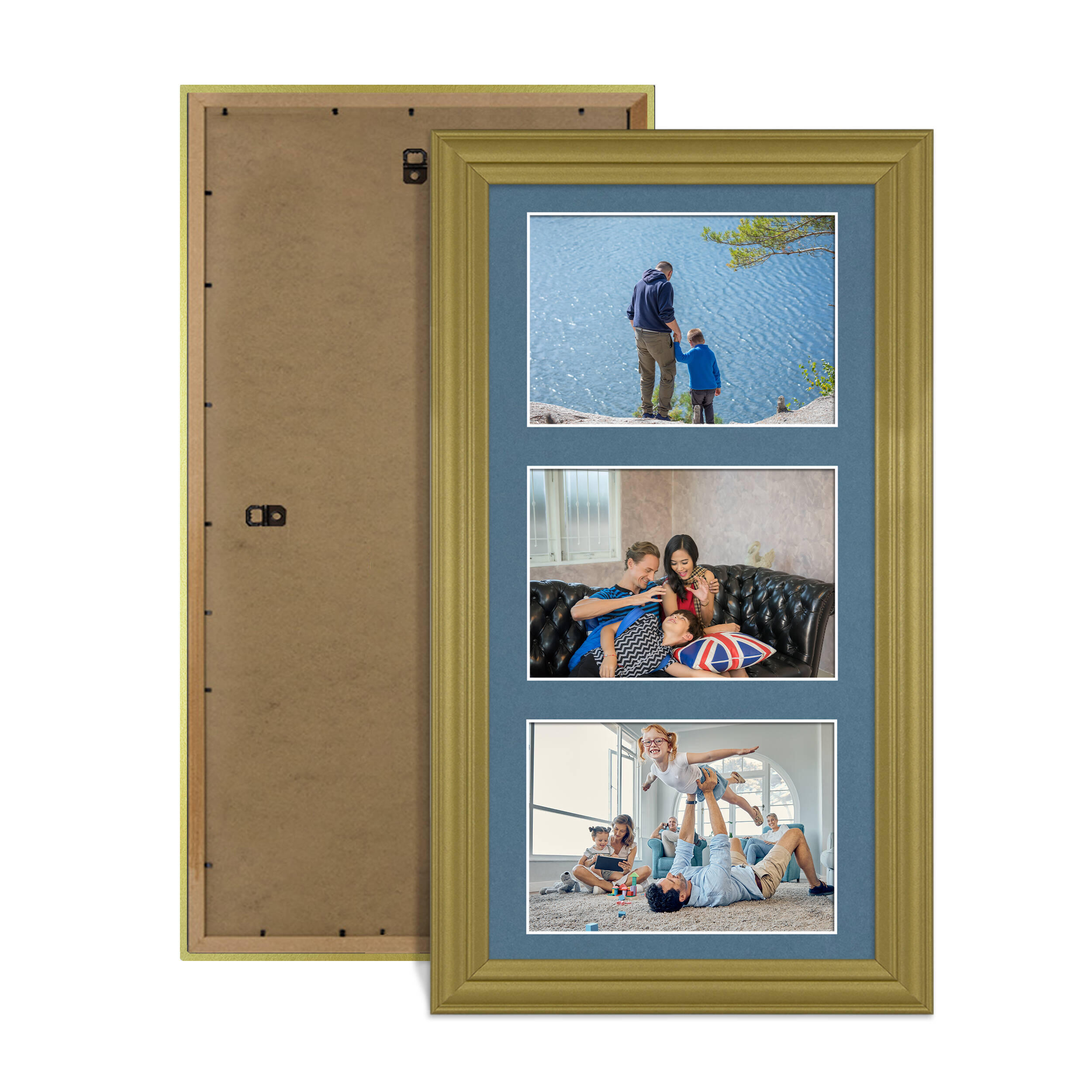 Gold Colour Multi Aperture Photo Frame 6X4 (x3) Pictures – Collage Wall Frame for Family Photos – 40x20cm Picture Frame Size