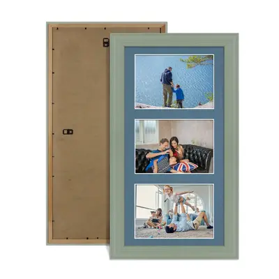 Green Colour Multi Aperture Photo Frame 6X4 (x3) Pictures – Collage Wall Frame for Family Photos – 40x20cm Picture Frame Size