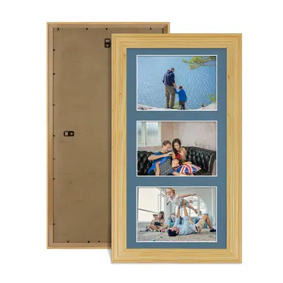 Light Oak Colour Multi Aperture Photo Frame 6X4 (x3) Pictures – Collage Wall Frame For Family Photos – 40x20cm Picture Frame Size