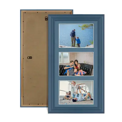Navy Blue Colour Multi Aperture Photo Frame 6X4 (x3) Pictures – Collage Wall Frame For Family Photos – 40x20cm Picture Frame Size